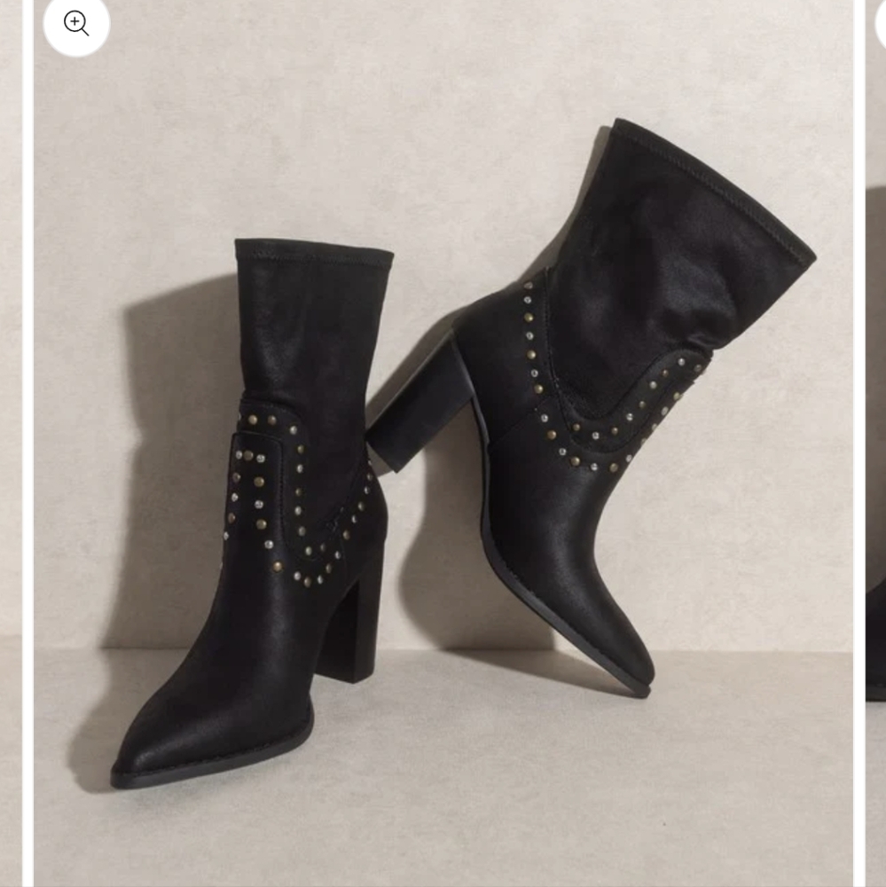 Oasis Society Dina studded brushed faux leather heeled boot. Black NWT. 8.5